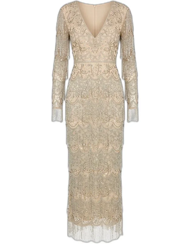 Fringed Crystal-embellished Maxi Dress