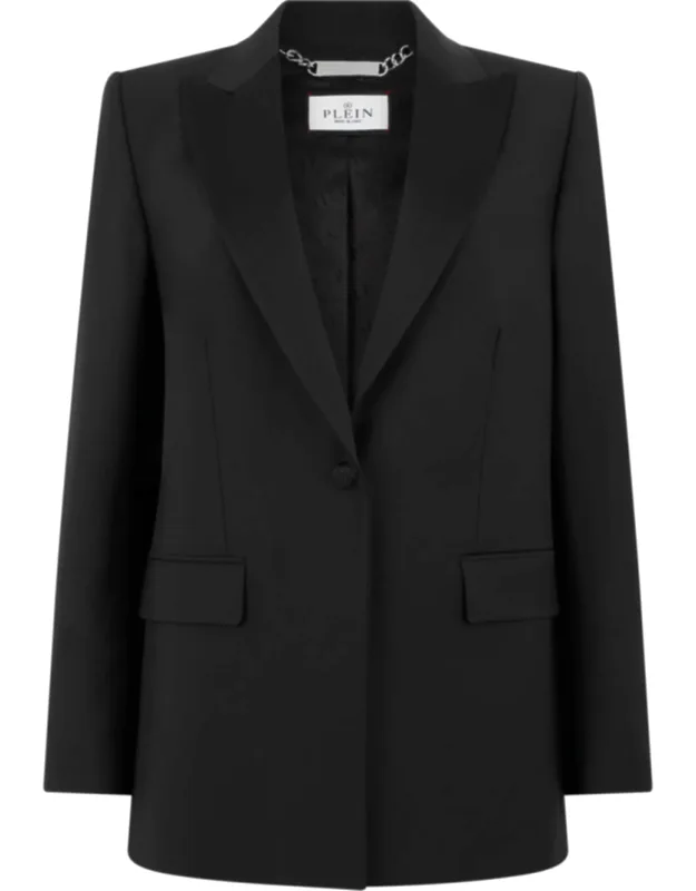 Boyfriend's Fit Blazer With Wool Blend Fabric And Peak Lapels