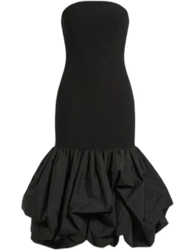 Strapless Crepe Bubble-hem Midi Dress