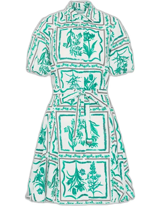 Floral Tile-print Linen Mini Dress