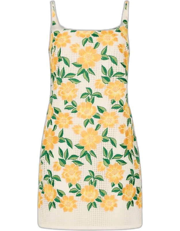 Floral-embroidered Knit Mini Dress