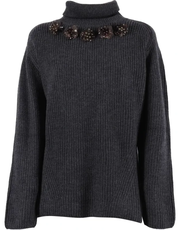 Ribbed Knit Floral Sweater
