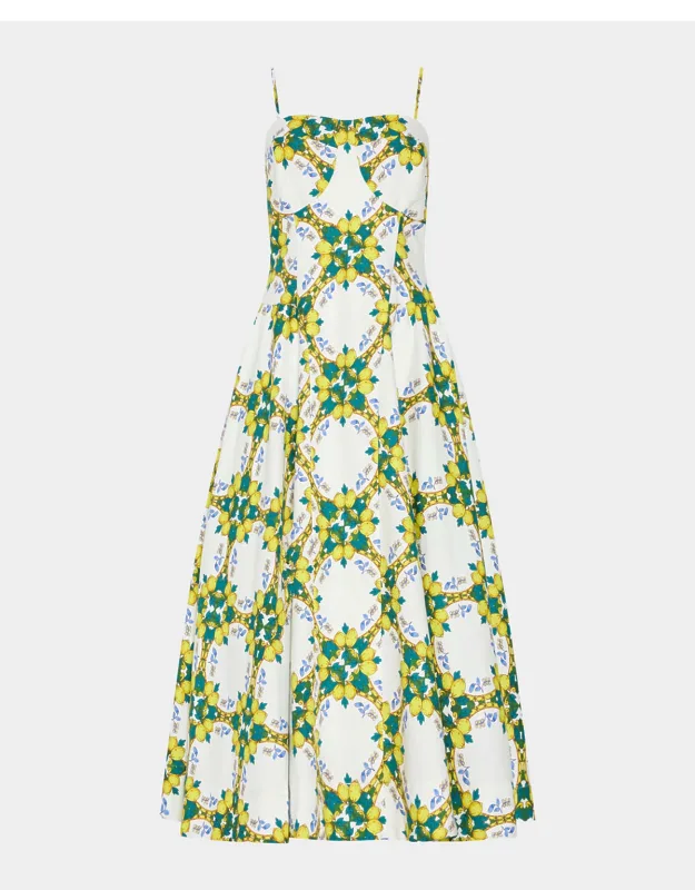 Geometric Lemon-print Midi Dress