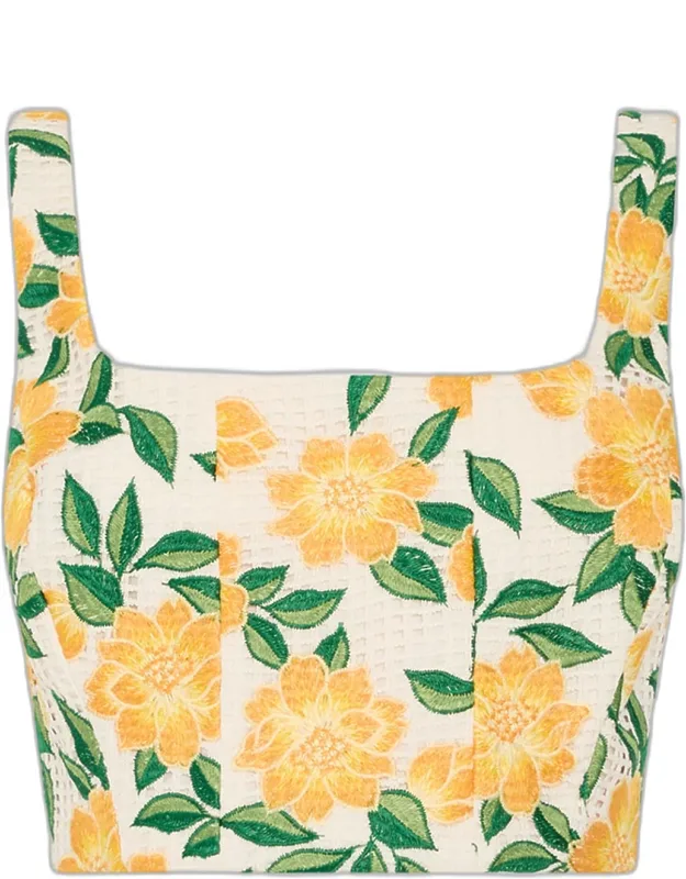 Floral-embroidered Crop Top
