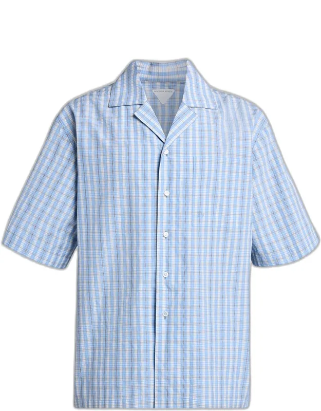 Cotton And Silk Textured Plaid Short-sleeve Shirt