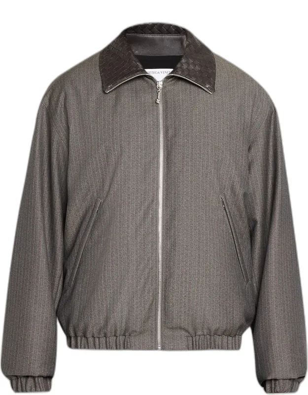 Shadow Stripe Intrecciato Leather-collar Jacket