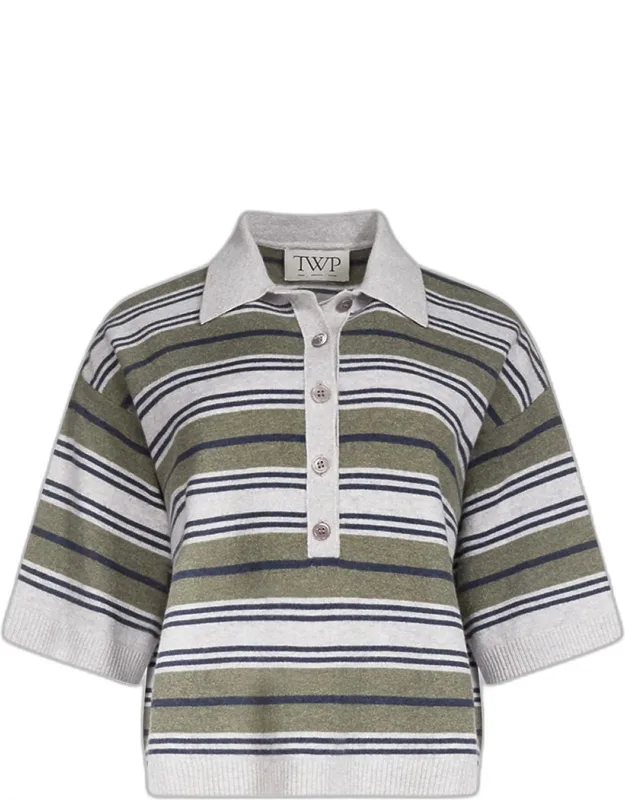 Striped Cashmere Polo Sweater