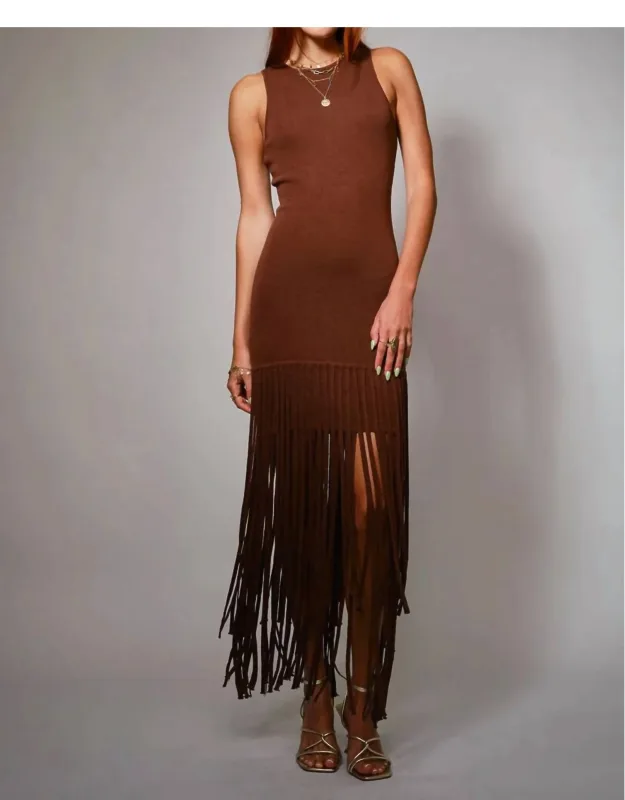 Fringe Hem Knit Maxi Dress
