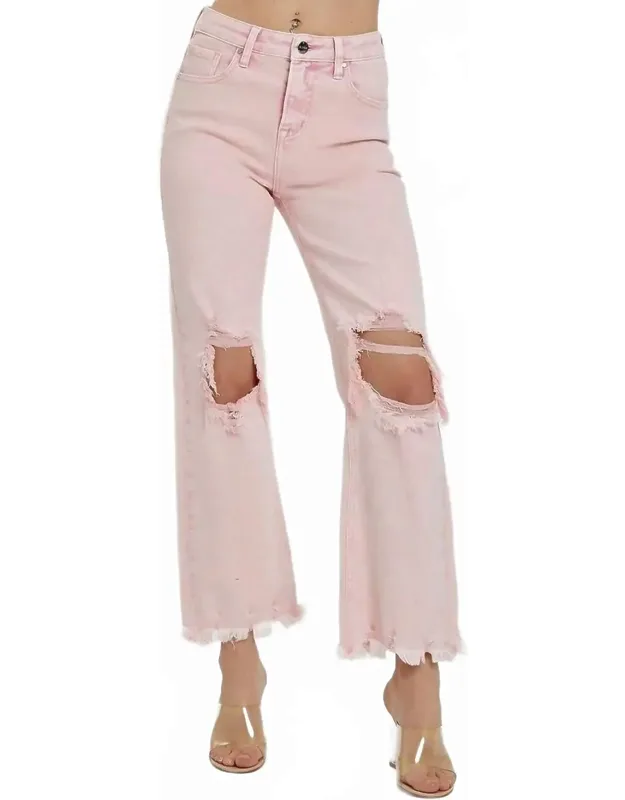 High Rise Distressed Straight Jeans