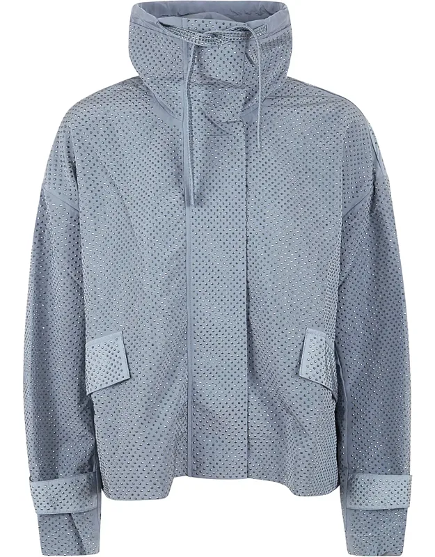 Technical Canvas Blouson Jacket With Rhinestone Embellishments