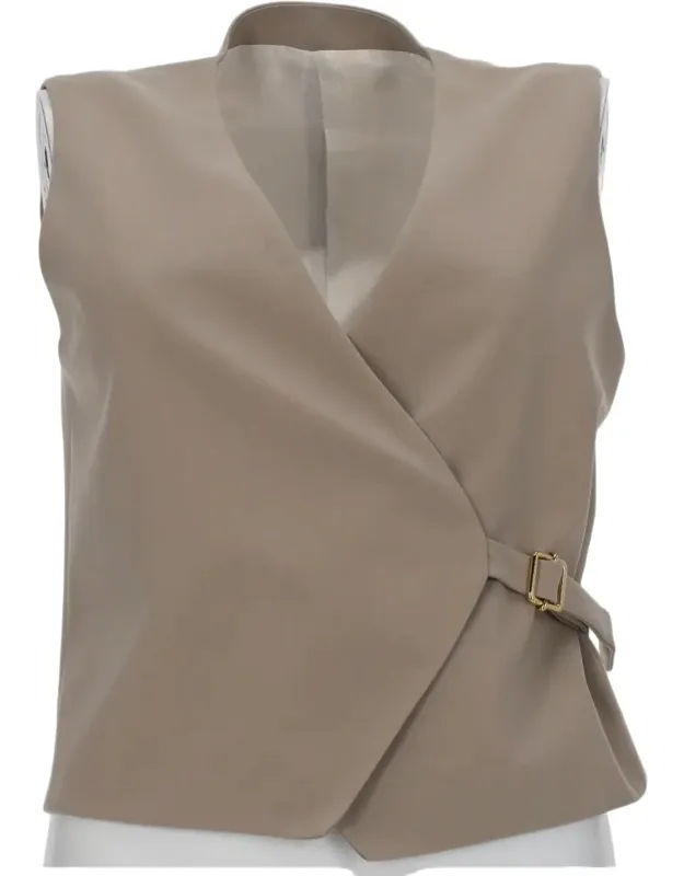 Wrap Vest With Buckle Accent In Virgin Wool