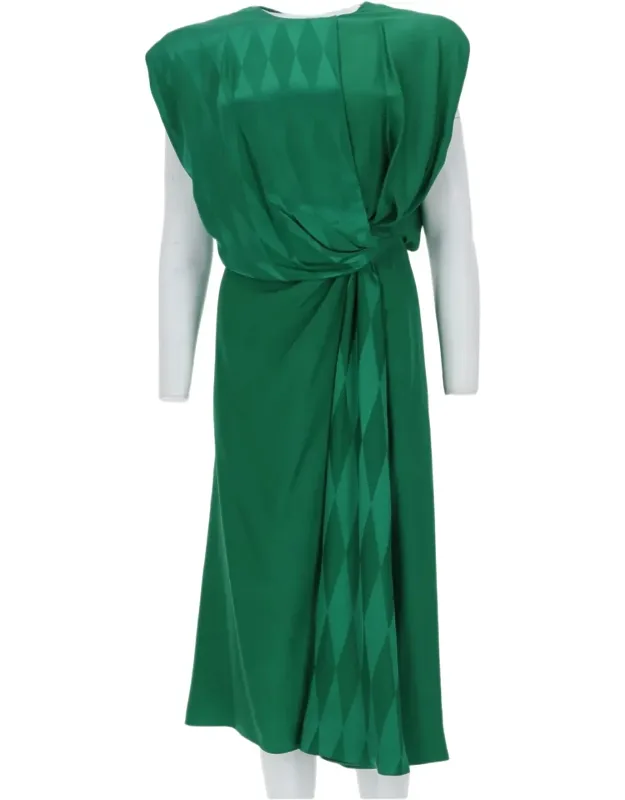 Draped Twisted Knot Silk-blend Midi Dress