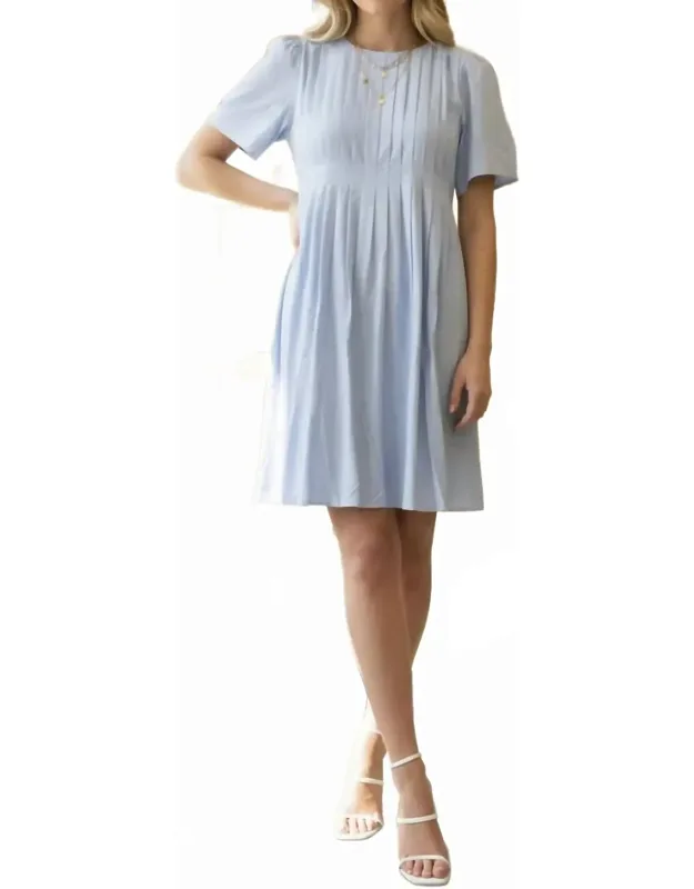Short Sleeve Woven Pleated Mini Dress