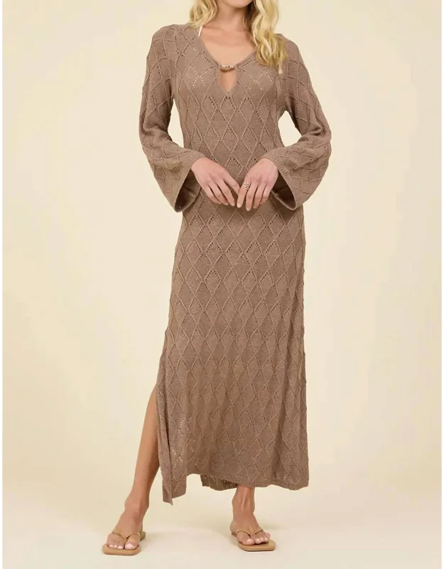 Plunge Diamond Knit Midi Dress