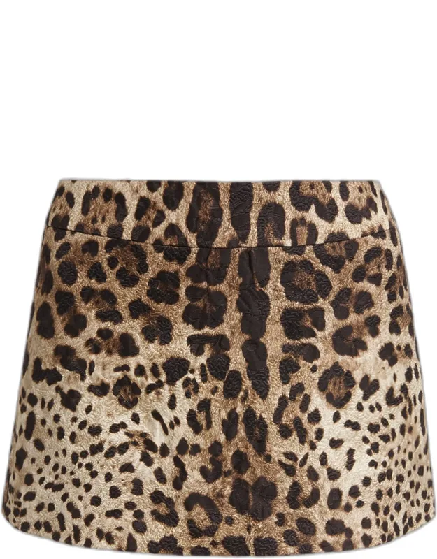 Leopard Brocade Mini Skirt