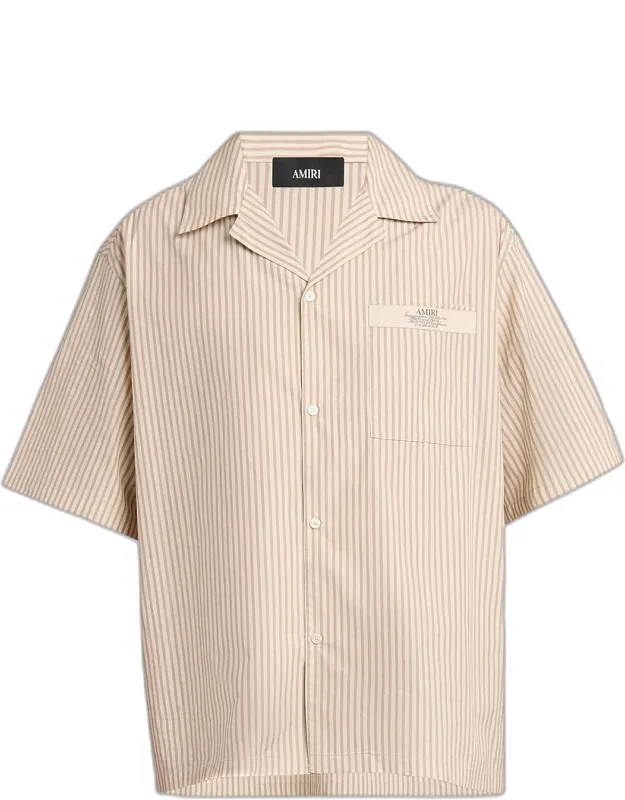 Spirit Stripe Cotton Poplin Label-pocket Camp Shirt