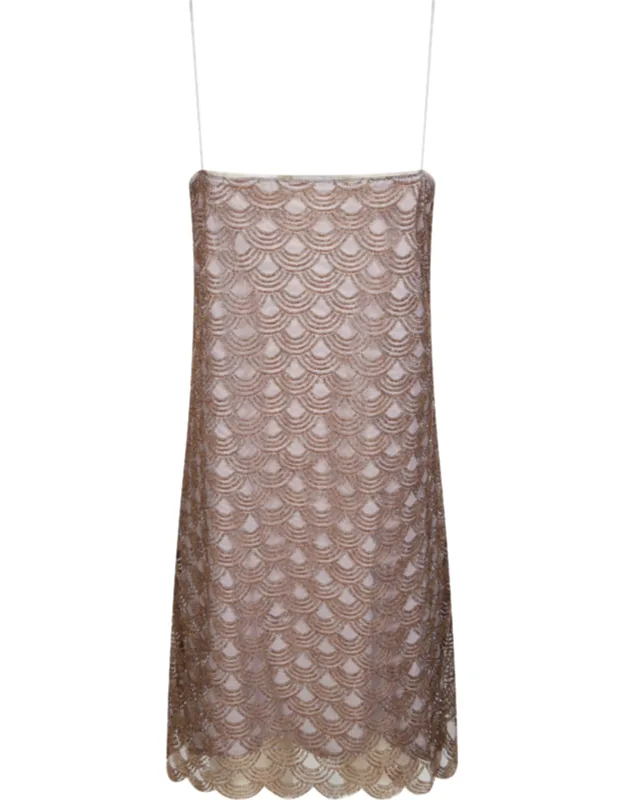 Scalloped Sequin Spaghetti Strap Mini Dress