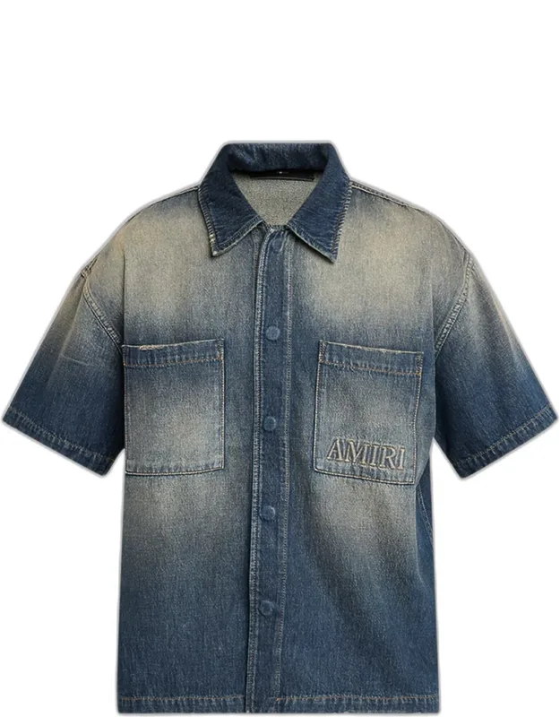 Denim Embossed-logo Short-sleeve Shirt