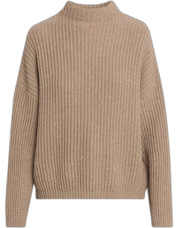 Shimmering Cashmere-wool Rib Sweater