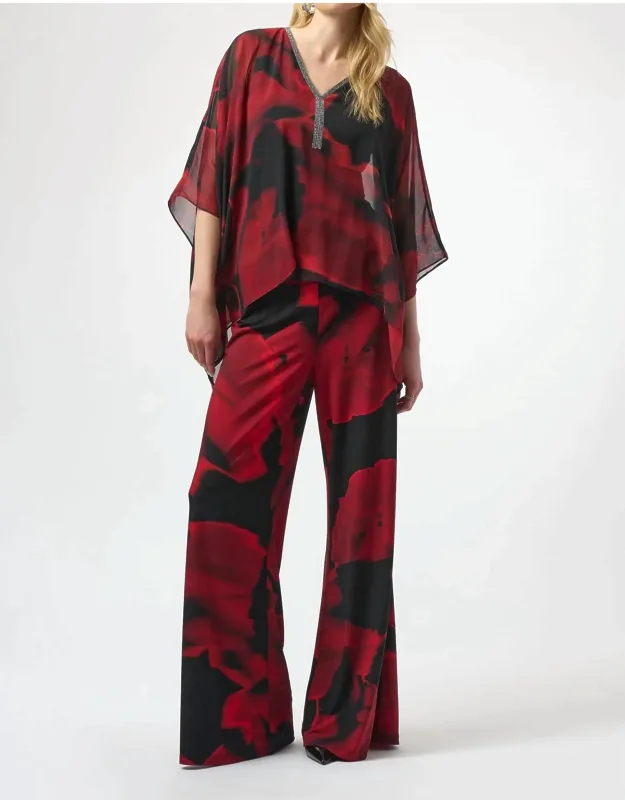Abstract Floral Print Wide Leg Trousers