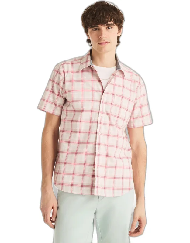 Nautica Plaid Short-sleeve Shirt, Soft Slub Cotton, Classic Fit