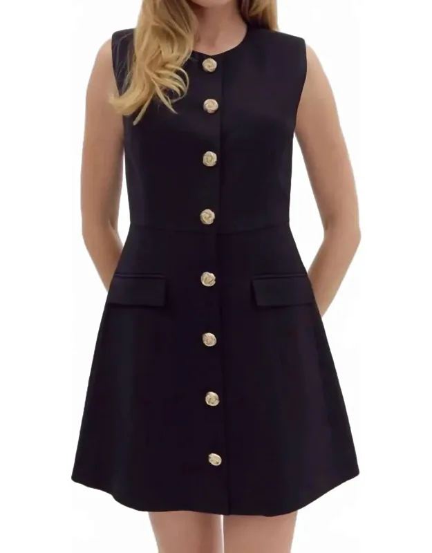 Structured Button Sleeveless Mini Dress