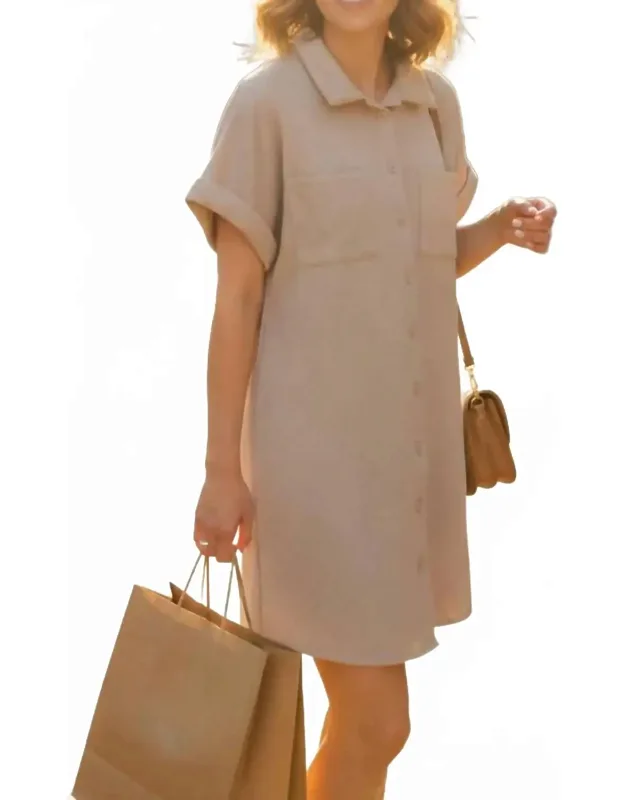 Drop Shoulder Button Down Mini Dress