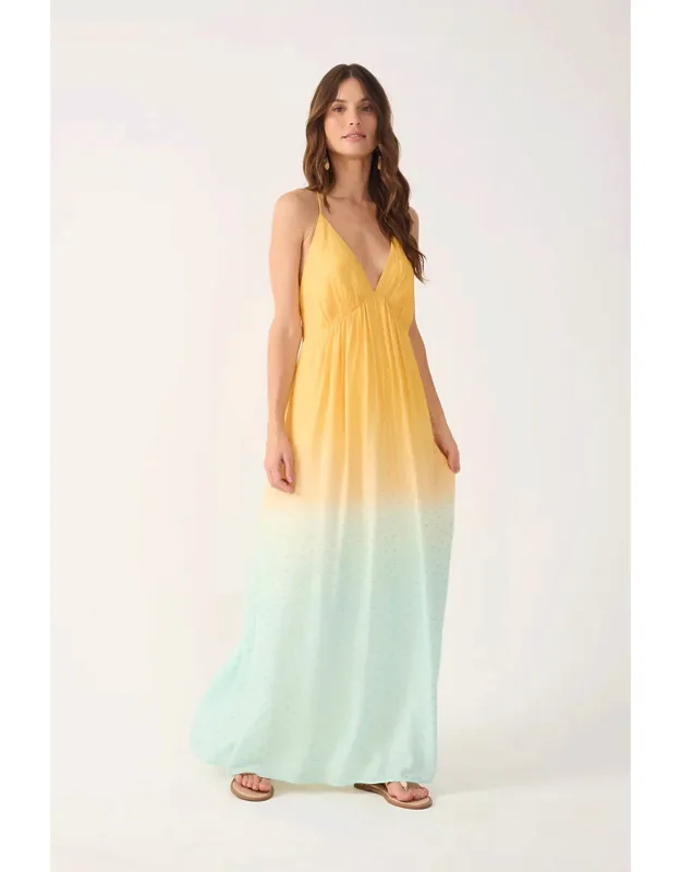 Bicolor Ombre V-neck Maxi Dress