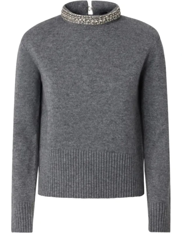 Knitted Pullover Sweater With Bead Embellishments