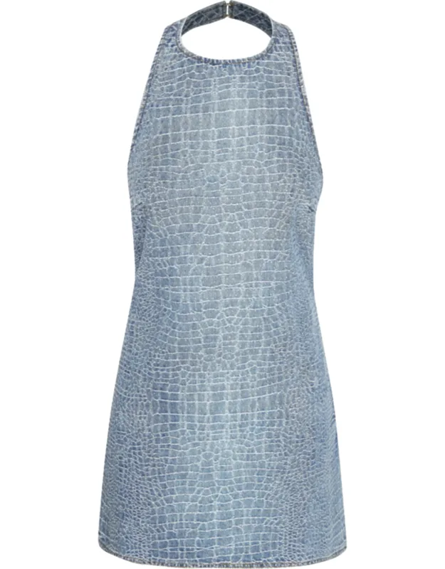 Croc Effect Halter Rhinestone Mini Dress