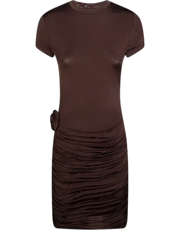 Ruched Fabric Rosette Mini Dress