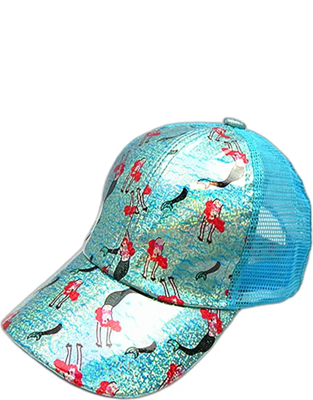 Mermaid Pattern Mesh Back Baseball Cap