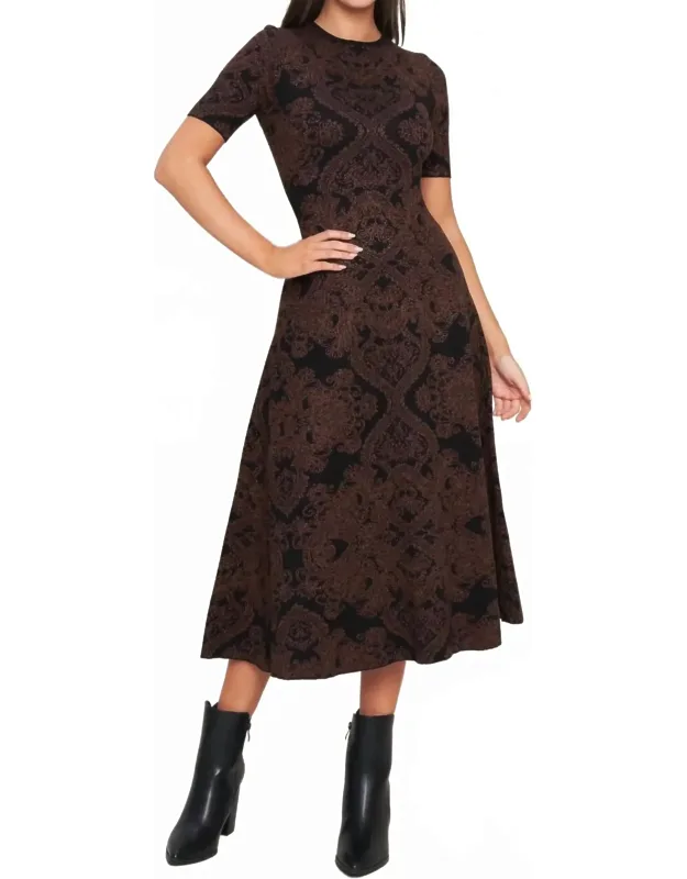 Dahlia Jacquard Sweater Knit Metallic Midi Dress
