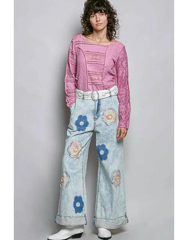Floral Patchwork Rolled-up Straight Pants