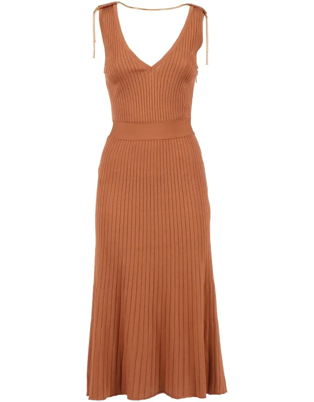 Ribbed Tied Straps Midi Dress