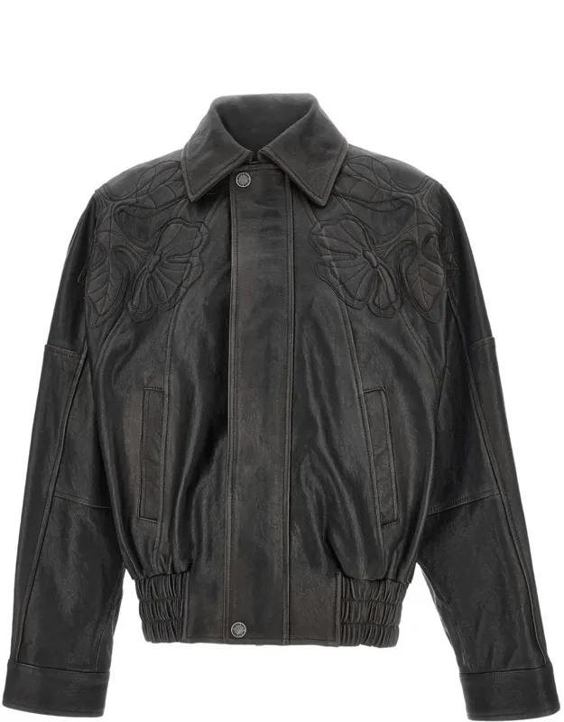 Floral Embroidery Leather Jacket