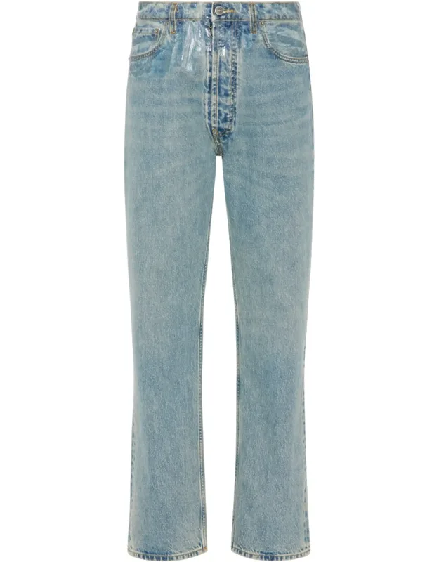 Sheer Tape Denim Straight-leg Pants