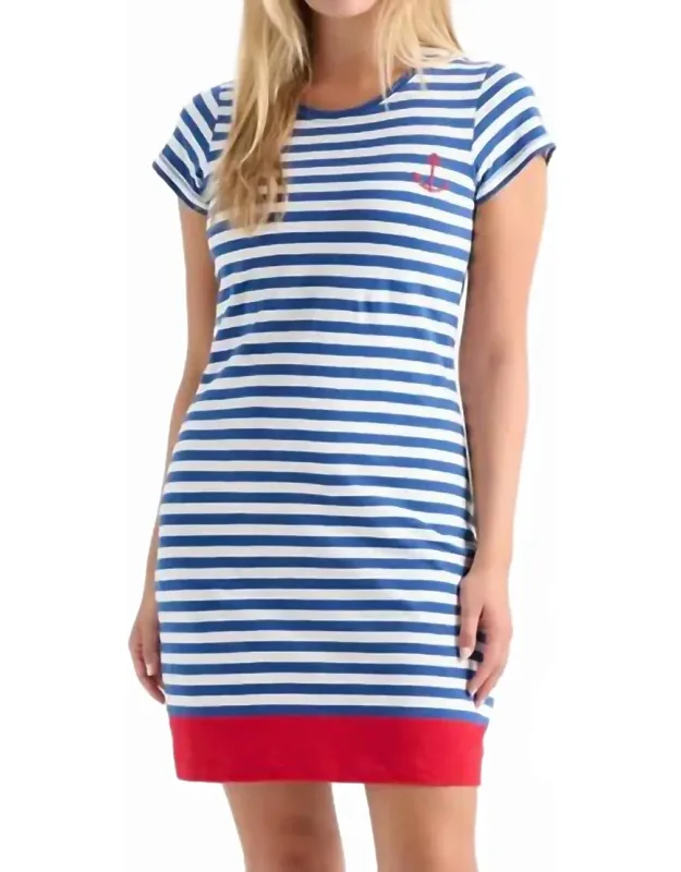 Crew Neck T-shirt Dress In Nautical Stripes