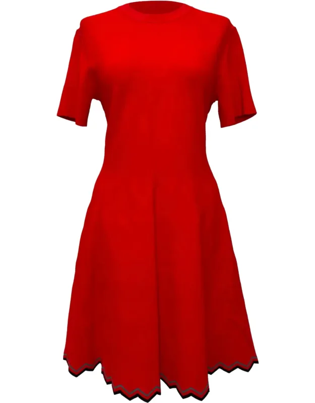Zig-zag Hem Mini Flared Dress