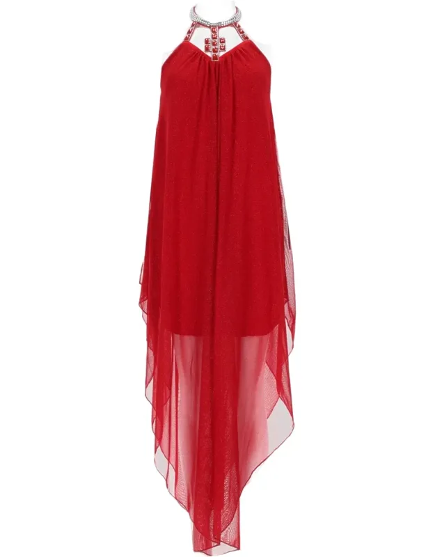 Asymmetrical Midi Dress With Sheer Overlay