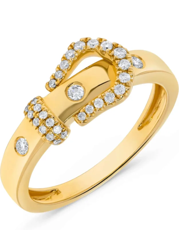 0.23 Ct Tw Diamond Belt Buckle Ring 14k Yellow Gold Natural Diamonds