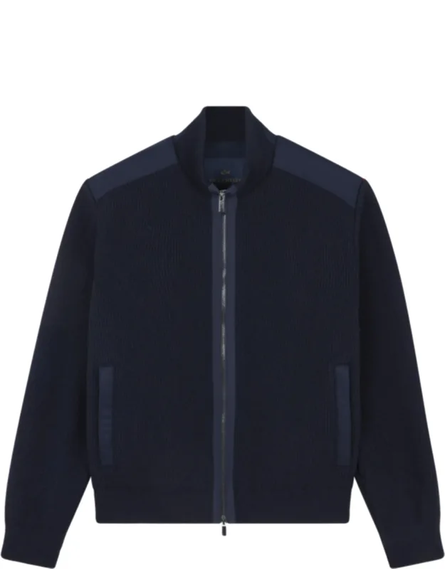 Ribbed Wool Jacket With Quilted Back Panel And Zip Closure