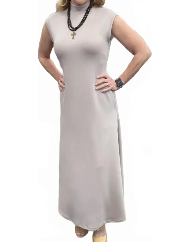 Solid Cap Sleeve Mock Neck Midi Dress