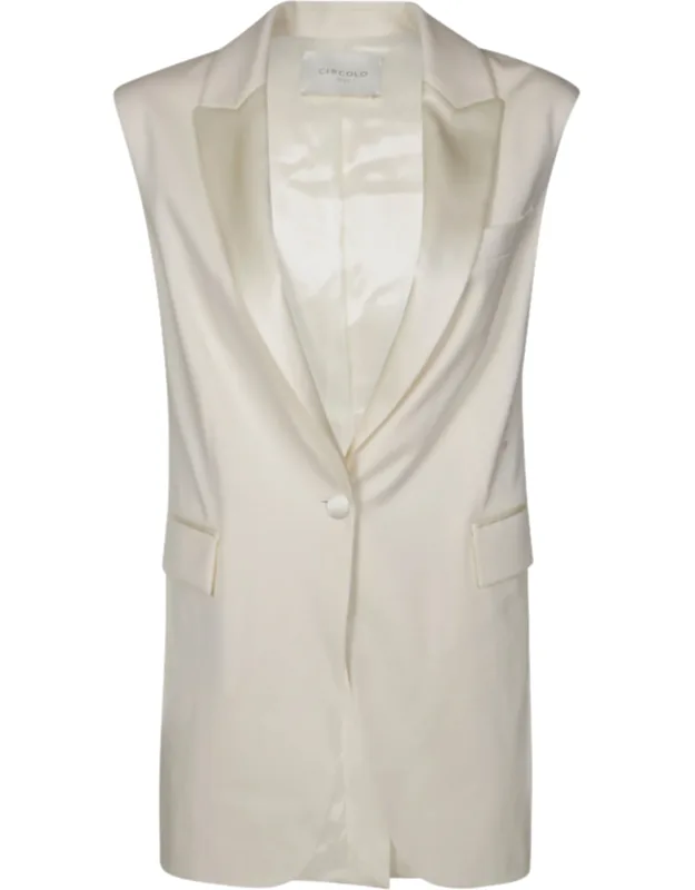 Sleeveless Satin Lapel Blazer
