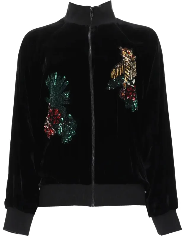 Velvet Zip-up Jacket With Sequin Embellishments