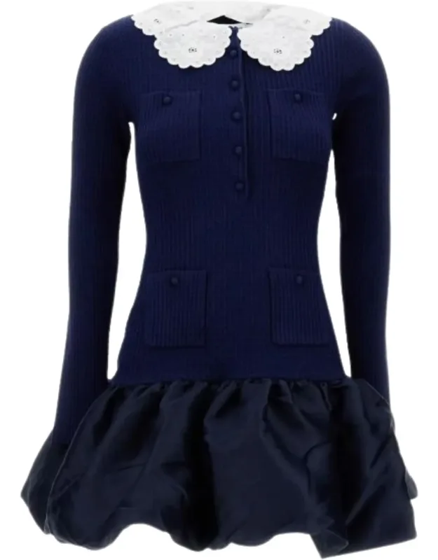 Lace Collar Knitted Mini Dress