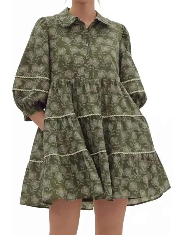 Floral Print Contrast Trim Half Sleeve Mini Dress