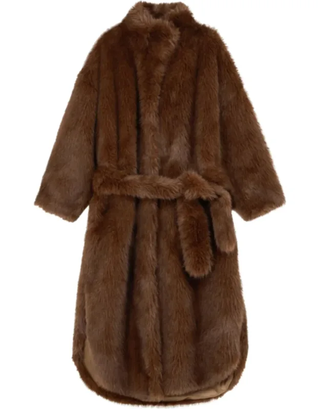 High Collar Faux Fur Coat