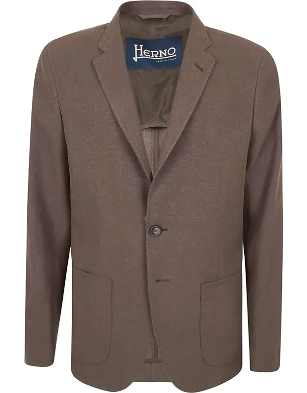 Linen-cotton Blend Jacket With Peak Lapels And Two Buttons