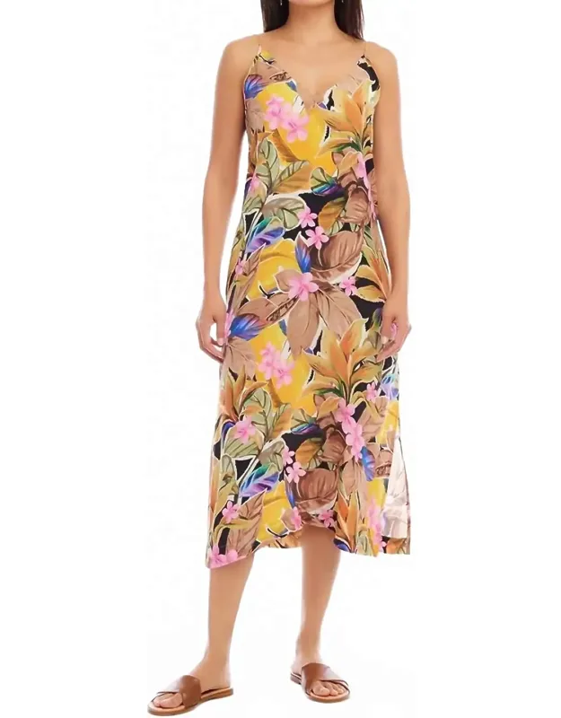 Tropical Side Midi Slit Dress